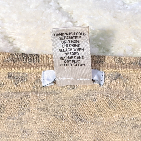 Cache Metallic Leopard Print 3/4 Sleeve Cardigan Sweater, M - Picture 7 of 10